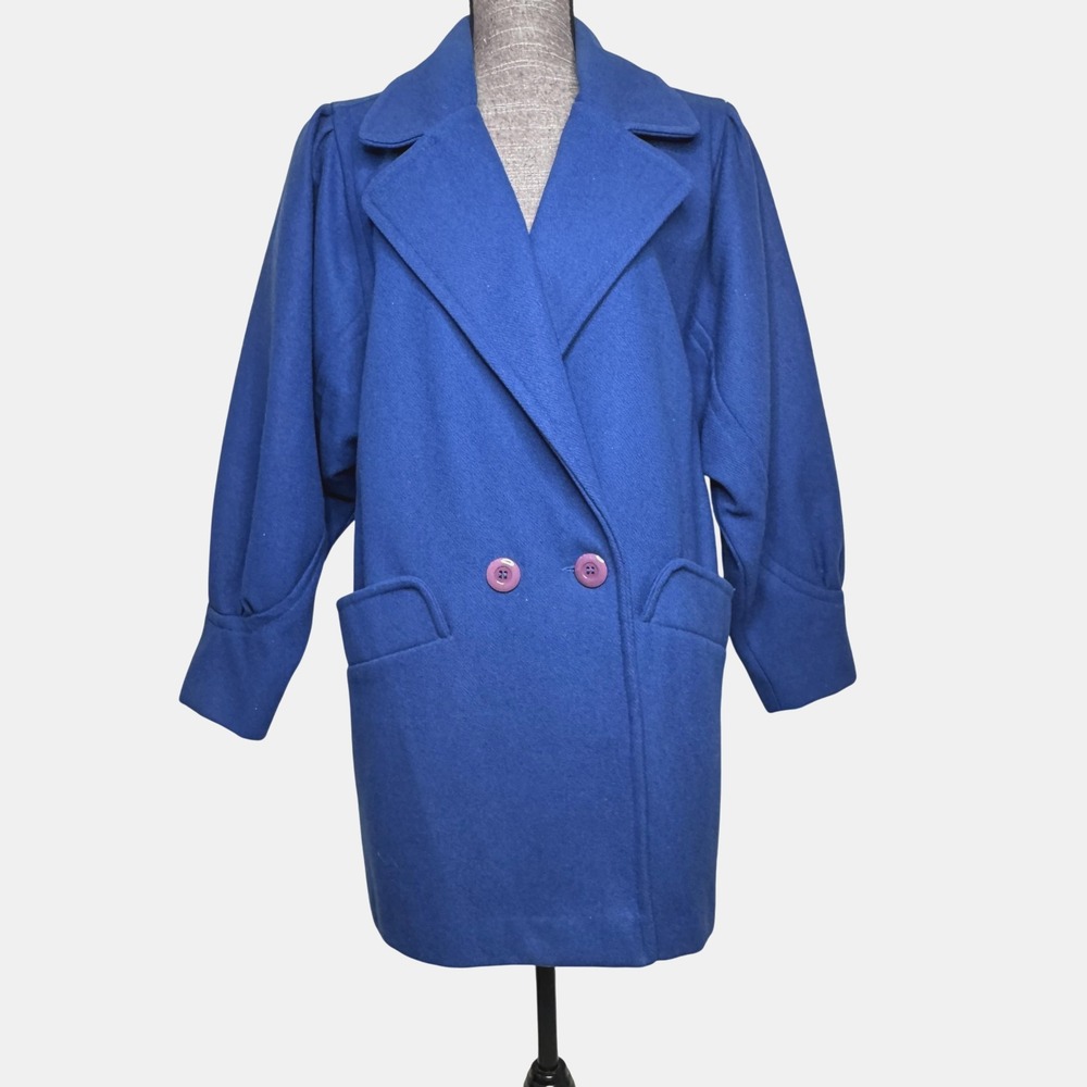 Vintage St Germain Des Pres Coat Womens Medium Blue Double Breasted 80s